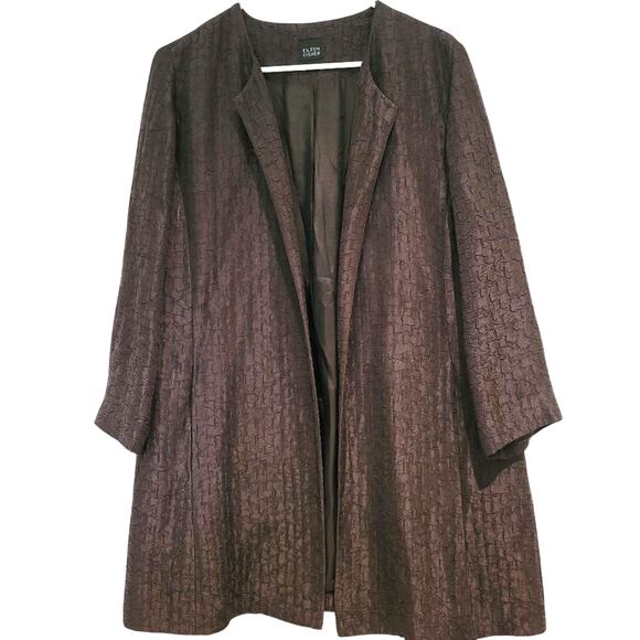 Eileen Fisher Brown Textured Silk & Linen Oversized Open Jacket, Size Small - Picture 1 of 7